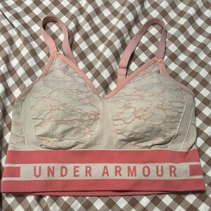 Under Armour Women's Lace Detail Sports Bra - Pink and Cream